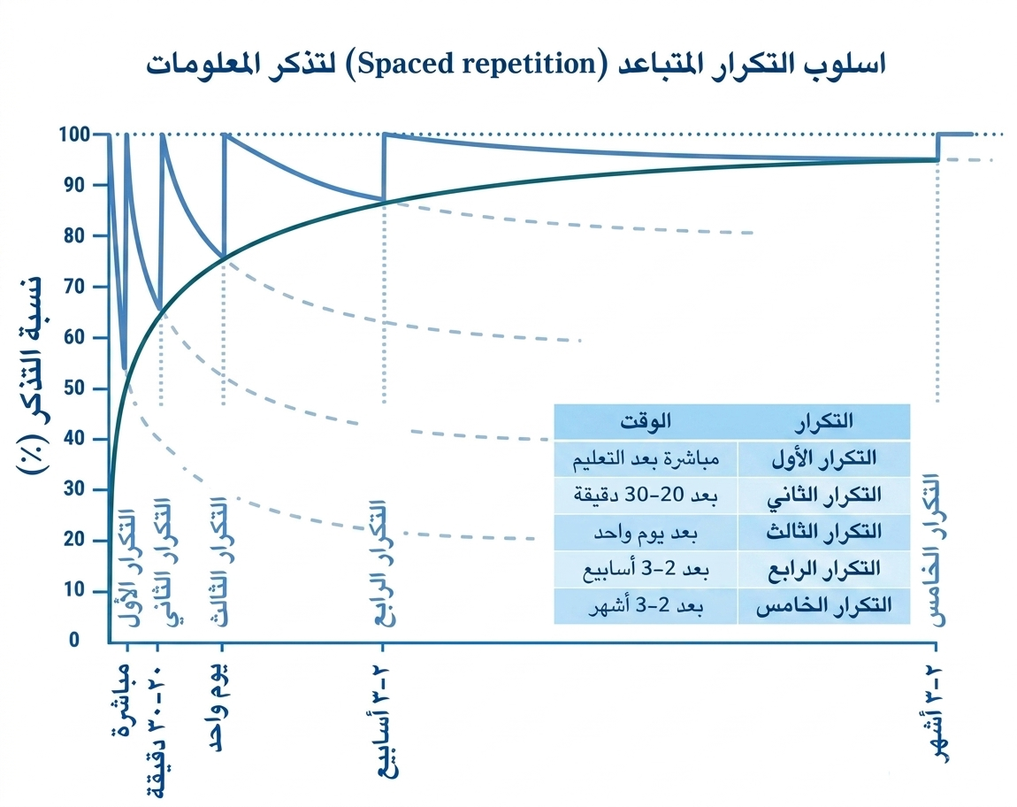 المراجعة المتباعدة (Spaced Repetition)